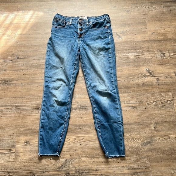 Madewell Jeans 9” MId Rise Skinny Jeans Button Fly Size 28 EUC Raw Hem Stretchy - Picture 1 of 10